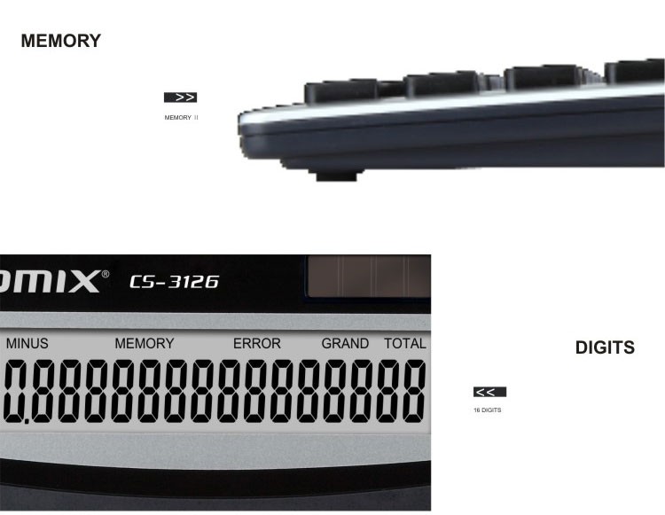 silvery large screen dual power 16 Digits desktop calculator