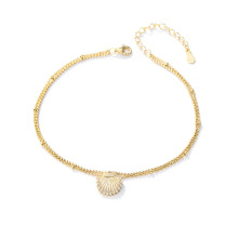 Fashion Jewelry Anklets: Beaded Anklet 925 Sterling Silver Gold Plated Shell Anklet for Women