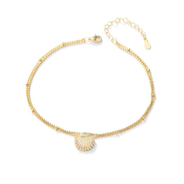 Fashion Jewelry Anklets: Beaded Anklet 925 Sterling Silver Gold Plated Shell Anklet for Women
