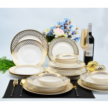 24pcs England Western Style Luxury Gold Rim Dinner Plate Set