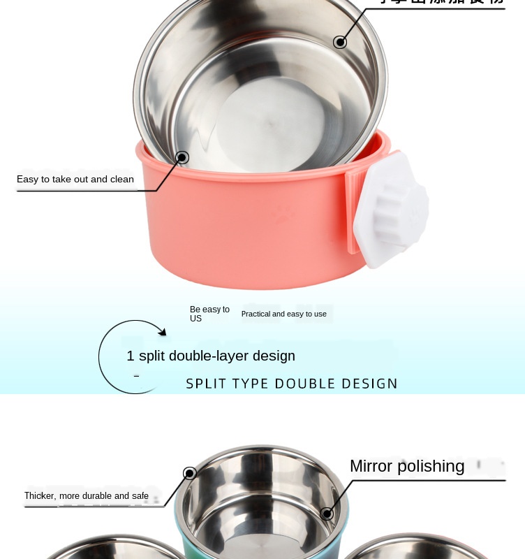 Pet bowl feeder stainless steel cage hanging fixed dog basin