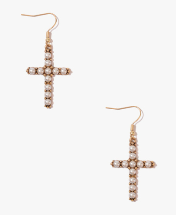 Pearl cross drop earring 2013 popular earring gold plate drop earring1