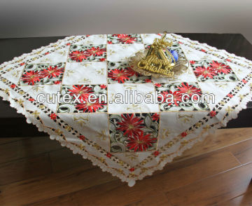 red christmas tablecloth with cutwork