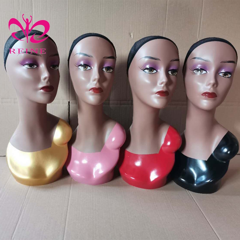 REINE Realistic Mannequin Head with Shoulders PVC Mannequin Head with Shoulders for Wig Female Mannequin Head and Bust