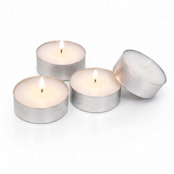 Premium paraffin tealight candle in aluminum cup with high-quality wax and cotton wick for consistent burning performance. Premium paraffin tealight candle in aluminum cup with high-quality wax and cotton wick for consistent burning performance.