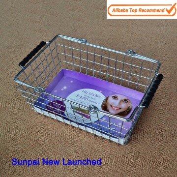 Chrome metal mini wire baskets, mini shopping baskets.