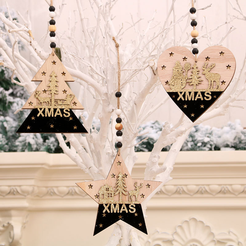 4Pcs Wooden Star Christmas tree decoration Pendants Ornaments for Christmas decoration Ornament New Year Kids Gift