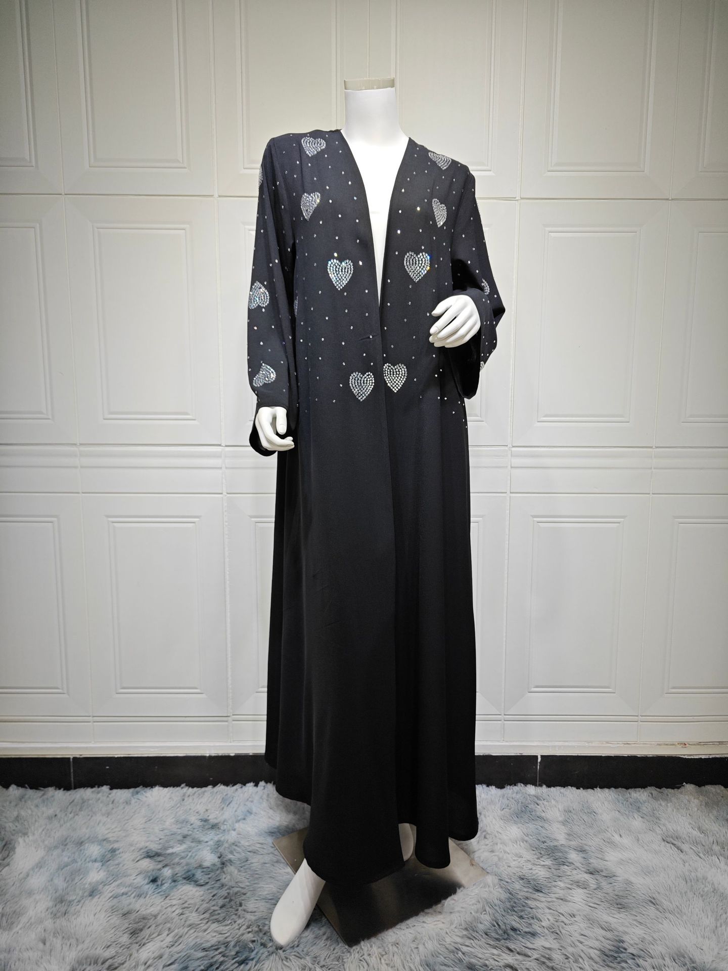 ژاکت کش باف پشمی مشکی اوپن Abaya MQ296 (1) Black Open Abaya Cardigan MQ296 (1)