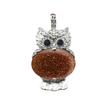 Red Goldstone Oval Beads CZ Rhinestone Silver cz owl Pendant