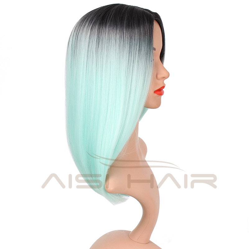 Aisi Hair Wholesale Middle Length Silky Straight Ombre Blue Bob Wig Cosplay Afro Synthetic Bob Wigs For Black Women