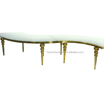 Luxury Stainless Steel Banquet Dining Tables with Glass Serpentine Wedding Design