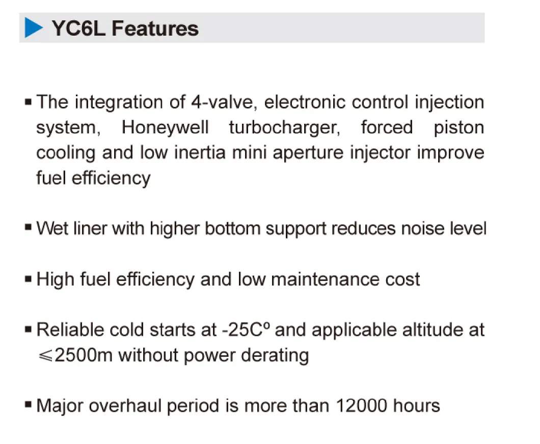 Yc6l Seires Diesel Engines for 160-180kw Gensets