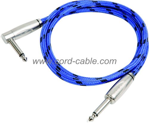 DBS seri instrumen gitar kabel Jack 90° ke Jack biru dikepang