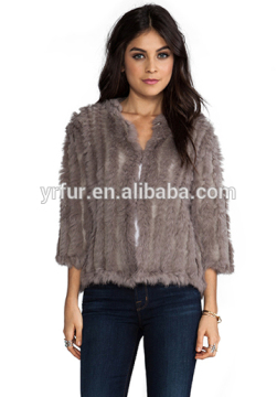 YR885 New hand knit rabbit fur & yarn coat/ ladies' jacket/ customized