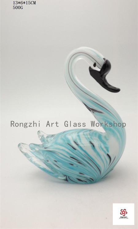 Colorful Swan with Black Beak Glass Sculpture