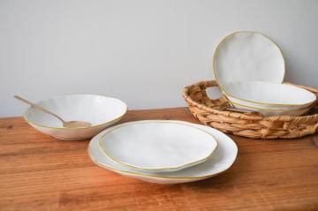 Porcelain dinnerware set in irregular shape