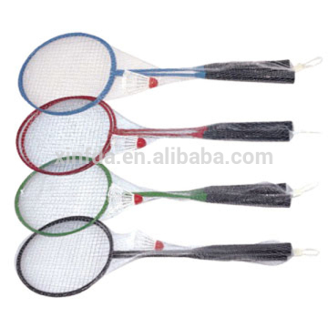 Hot sale custom printing 2 steel rackets 1 plastic shuttlecock cheap badminton racket set