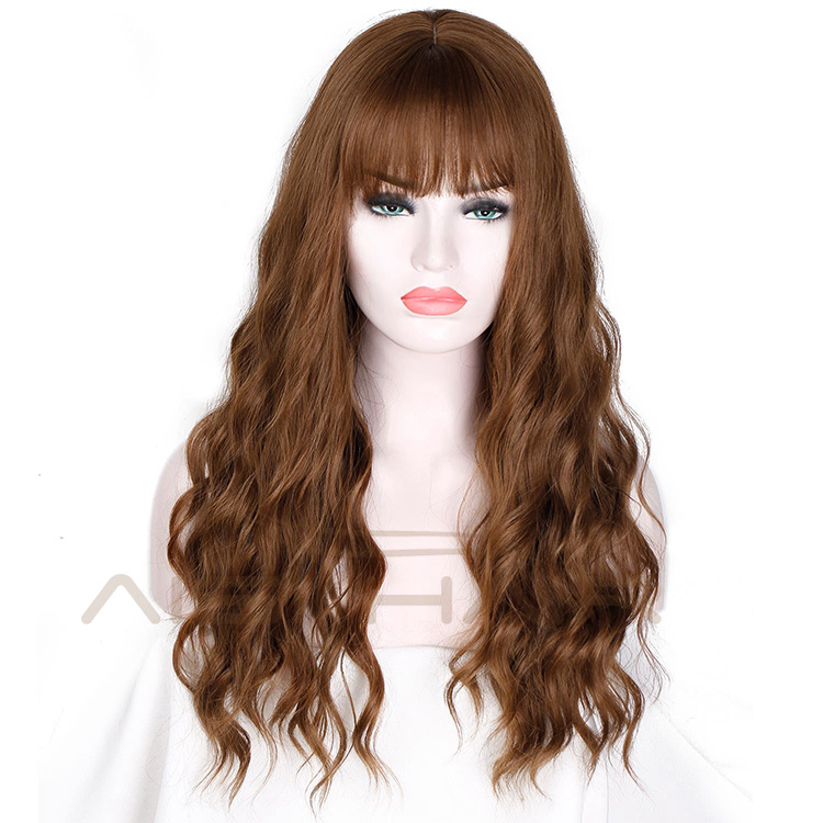 Aisi Hair Long Synthetic Wigs with Bangs Body Wave Long Wavy Wigs Heat Resistant Fiber Wigs for Africans Americans