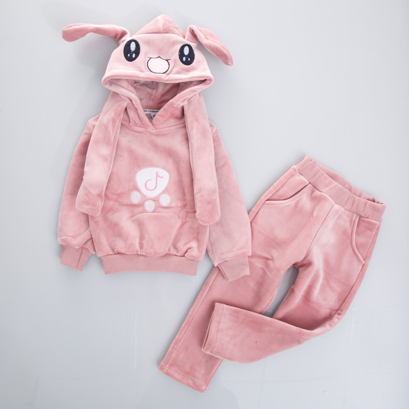 Spring Fall fashion children clothing toddler baby girl boy pleuche suits two pieces set velvet tracksuit kid tops+pants warm