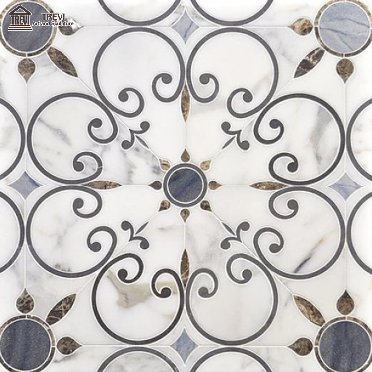 Modern Carrara White Marble Mosaic Waterjet Madellion Tile Floor Design Inlays Pattern For Home