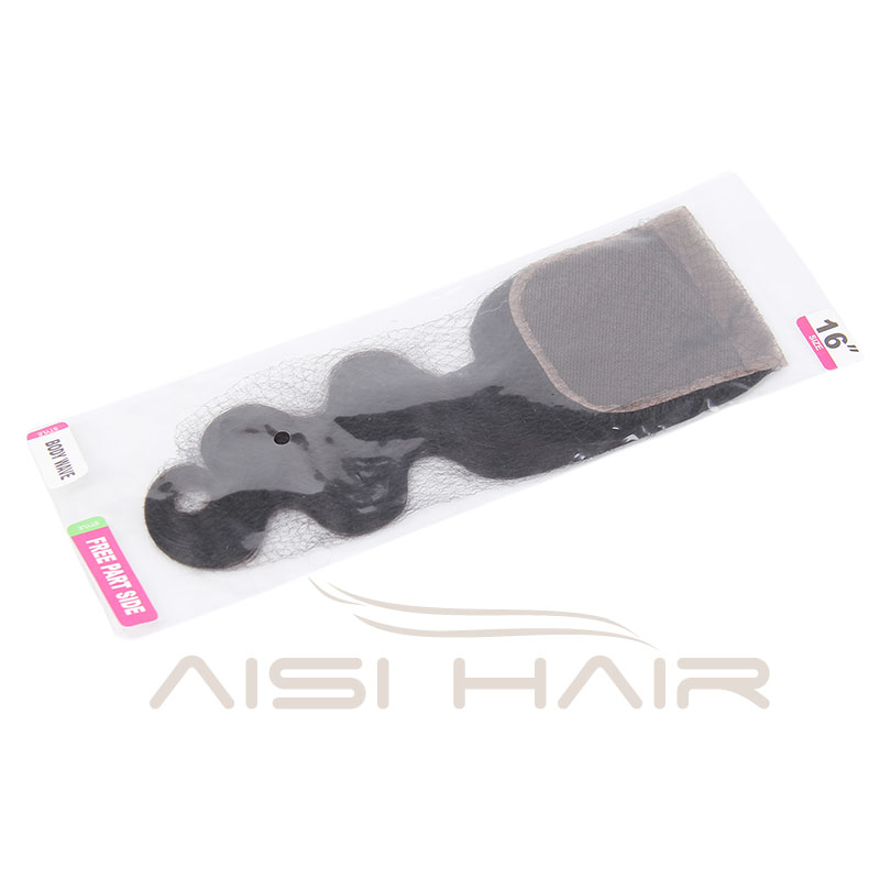 Body Wave Hair 4*4 Lace Closure Free Part 1 Piece 100%  Human Hair Medium Brown Swiss Lace Hair