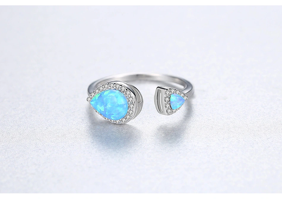 Luxury S925 Silver CZ Water Drop Fire Opal Open Rings