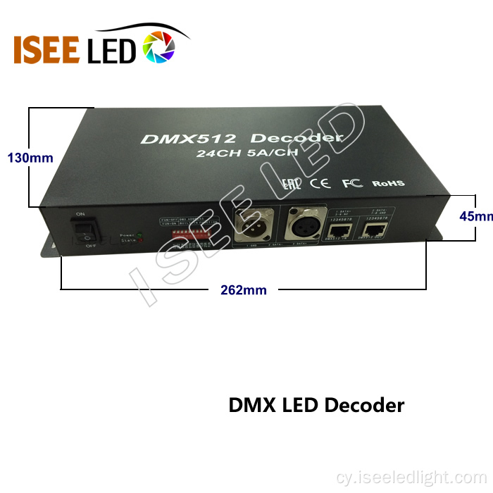 Decoder dan arweiniad 24 sianel DMX