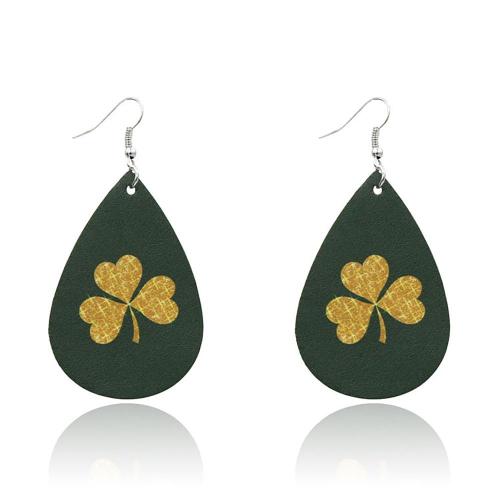 20 Pairs St. Patrick's Day Faux Leather Earrings Irish Shamrock Earrings Clover Teardrop Dangle Earrings Set for Women