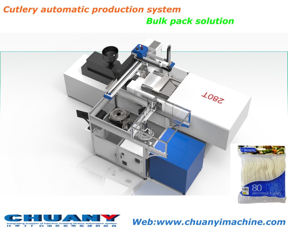 Auto disposable cutlery packing machine with robot arm