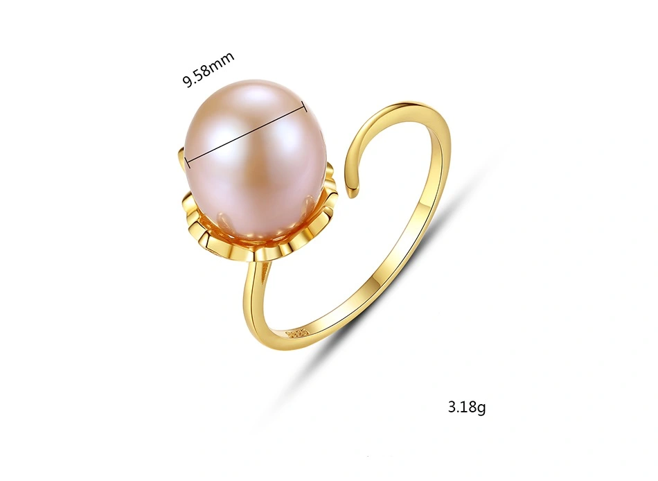 925 Sterling Silver Gold Plated Flower Freshwater Pearl Finger Rings