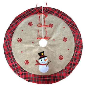 Christmas burlap tree skirt with snowman pattern