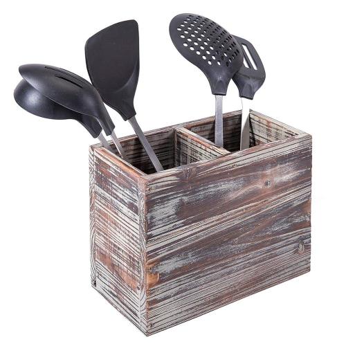Wood Kitchen Cooking Utensil Holder Organizer Box