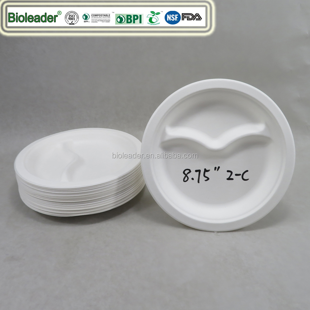 Wholesale Ribbed Biodegradable Disposable Eco-friendly Sugarcane Bagasse Plates