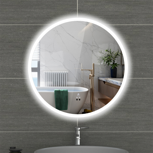 Miroir rond éclairé par LED pour salle de bain