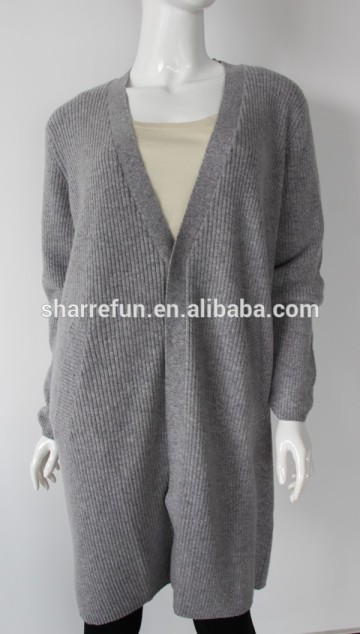 wholesale 12gg rib knitted v neck long sleeve ladies pure cashmere cardigan