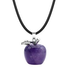 Handmade Craved 20MM Amethyst Apple Pendant Necklace