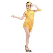 New fashion tassels sleeveless sexy latin dance clothes for children