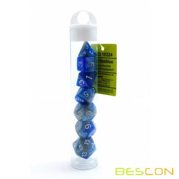 Bescon Mini Gemini Deux Tons Polyédriques RPG Dice Set 10MM, Petit Mini jeu de rôle RPG Jeu Dice Set D4-D20 en Tube, Steelblue