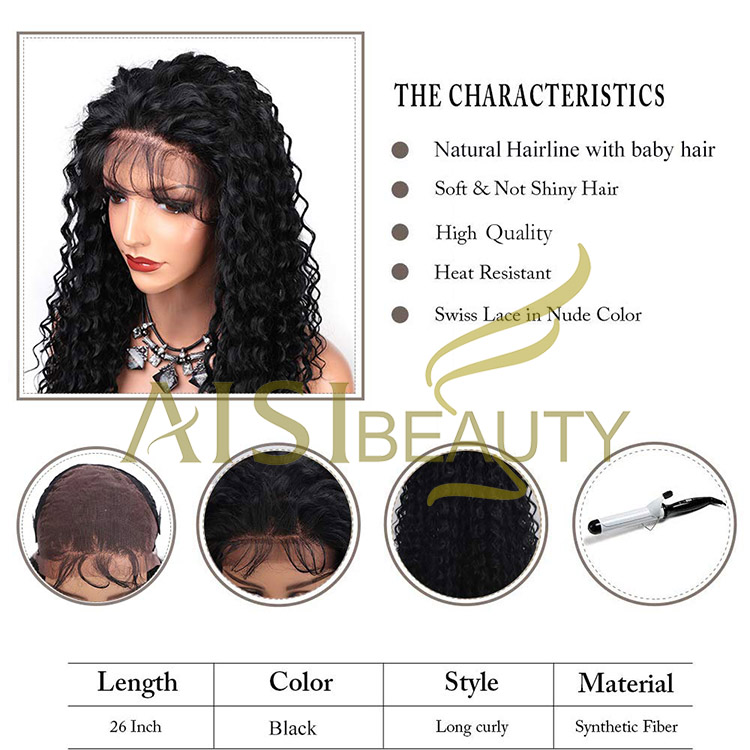 Aisi Beauty Hotselling Popular Vendor Long Wavy 13x6 Kinky Curly Black Lace Front Synthetic Hair For Black Women Lace Front Wig