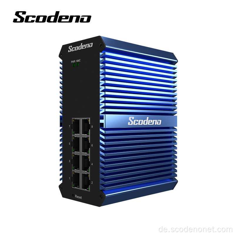 Scodeno Fashion Design Xblue Serie 8*10/100/1000 Gigabit Base-T Managed Din-Rail Industrial Poe Ethernet Switch