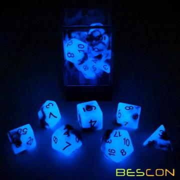 Set de dados polihedros Bescon Two-Tone de dos tonos BLUE DAWN, juego de dados luminosos RPG d4 d6 d8 d10 d12 d20 d% Brick Box Pack