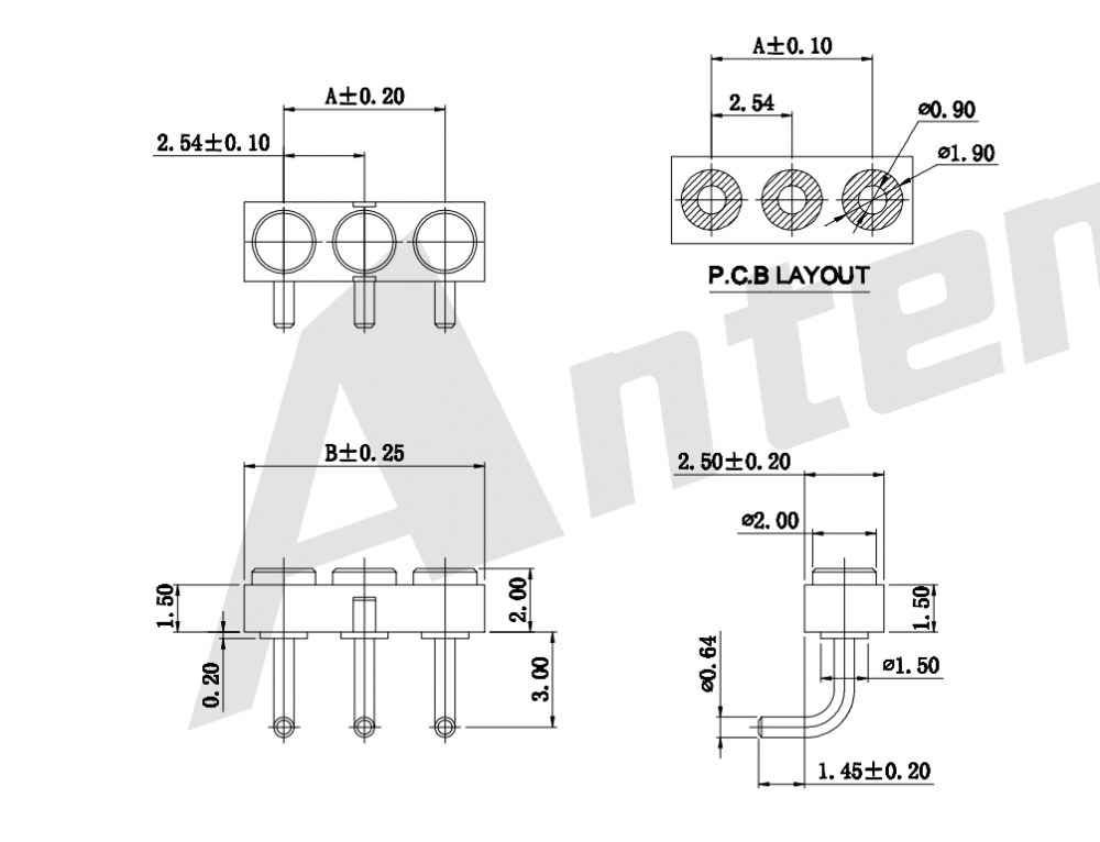 Wafer a 90 ° da 2,54 mm aw2543re-xp