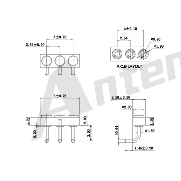 2.54mm padang 90 ° wafer AW2543RE-XP