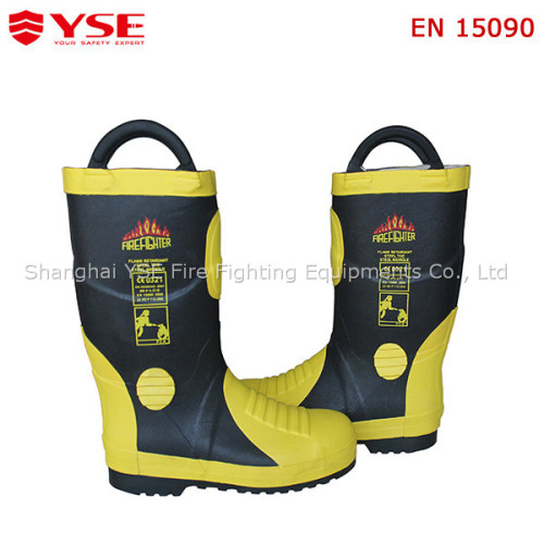 Fire fighting rubber safety boots,fireman boots with steel sole and cap