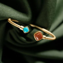 South Red Agate Inlaid With Turquoise Silver Bracelet