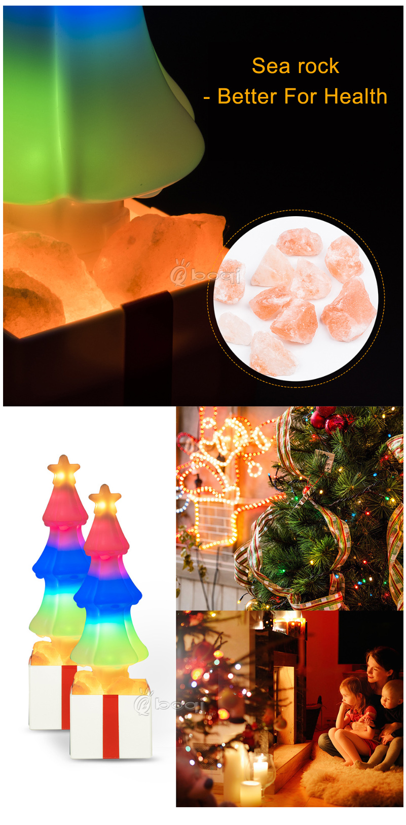 boqi LED Christmas Tree Flame Bulb Atmosphere Light Colored Flame Crystal Rock Lamp Night Light Holiday Lighting