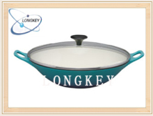 cast iron woks with cover 