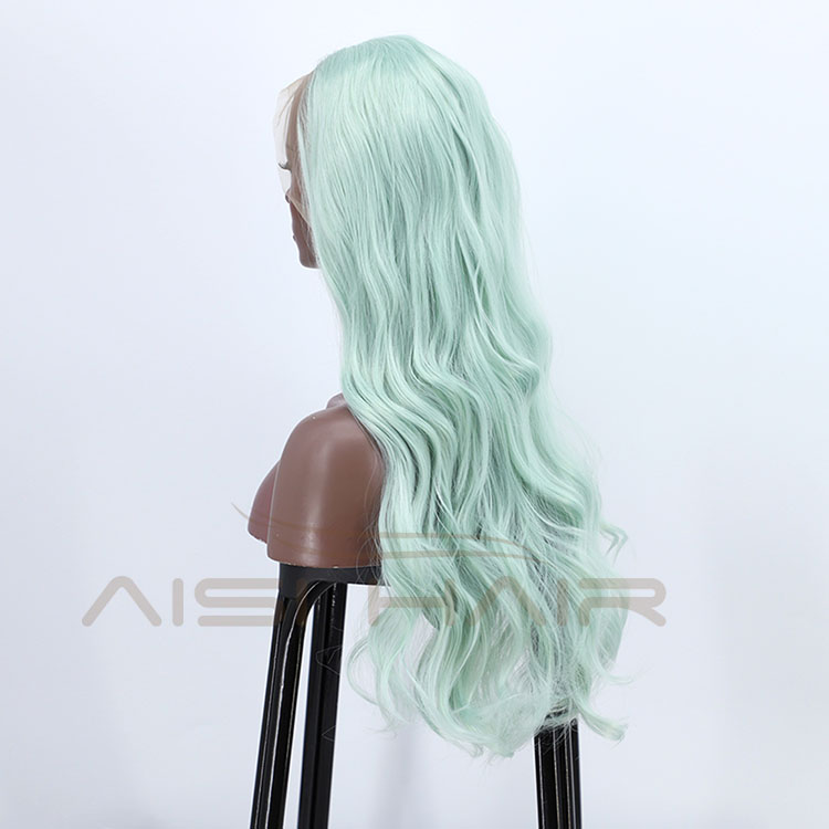 Ombre Swiss Lace Synthetic Hair Wholesale Cheap Vendor Cosplay Long Curly Body Wave Green For Black Women Lace Front Wig