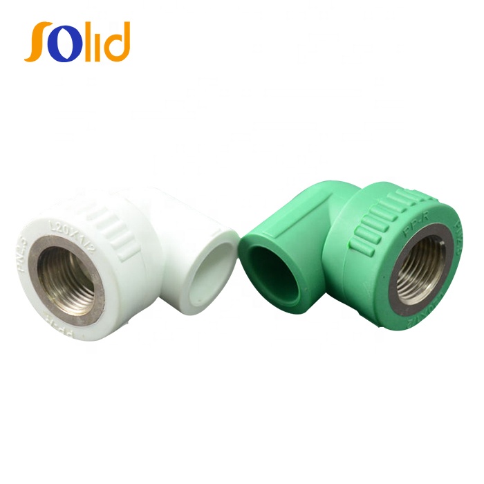 Plastic plumbing materials green ppr pipe 90-degree female elbow(Copper Thread)