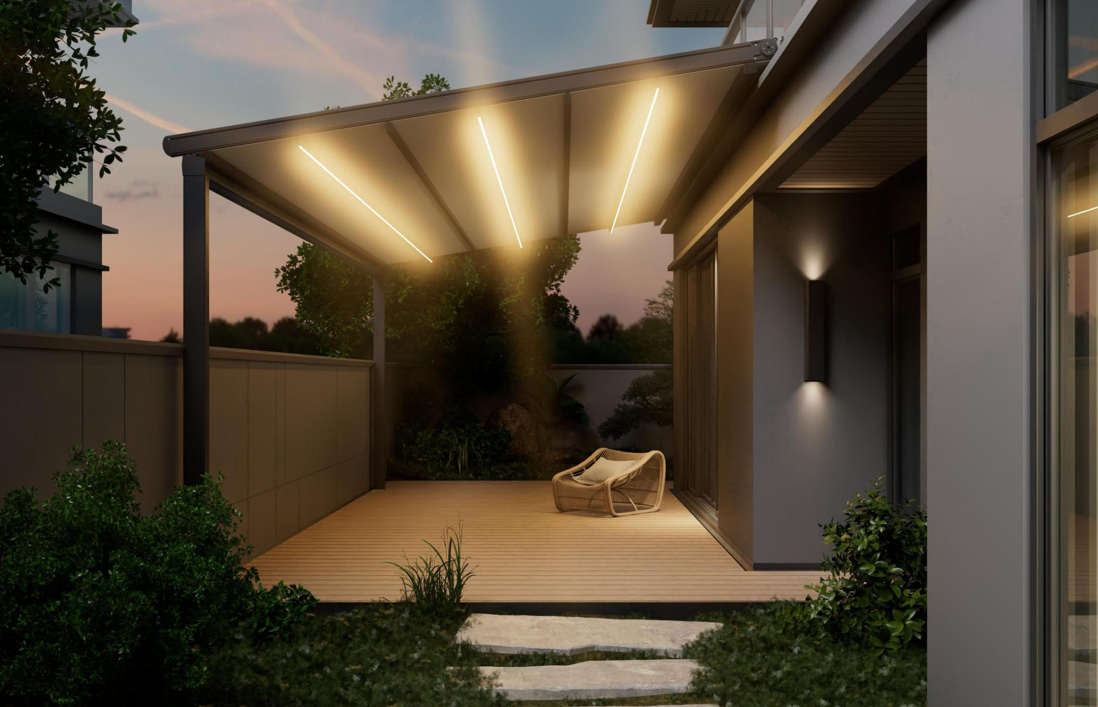 Katlanır PVC Pergola Gece Uygulaması
